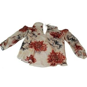 Haute Hippie Women's Floral 100% Silk 3/4 Sleeve Cold shoulder Blouse TopSz XS
